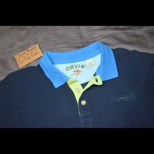 Orvis Fly Fishing L Polo Shirt w Sunglasses Clip